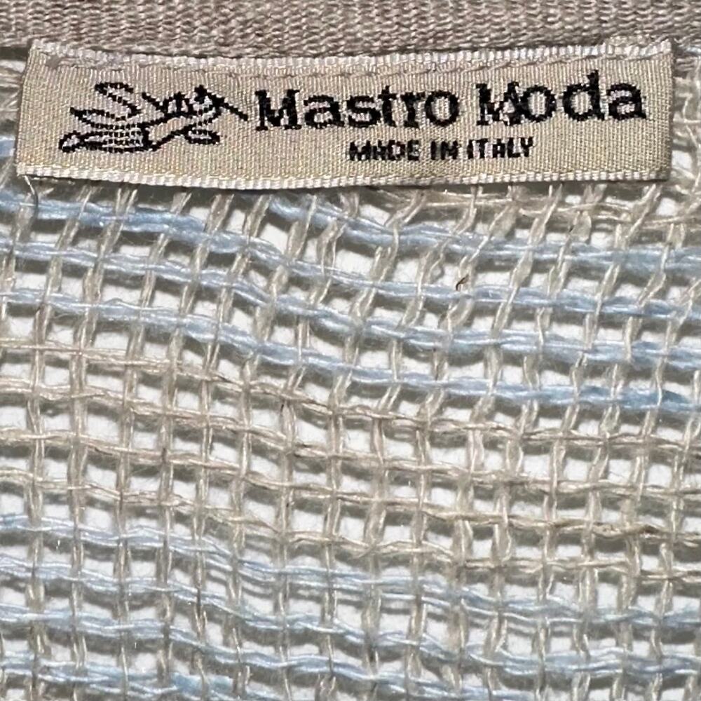 Mastro Moda Tan Blue Linen Woven Open Front Draped Cardigan One Size - Picture 3 of 12